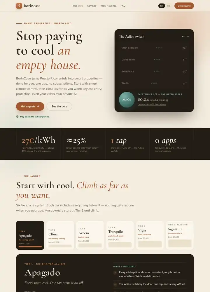 BorinCasa website, frame 1 of 3, top of the home page