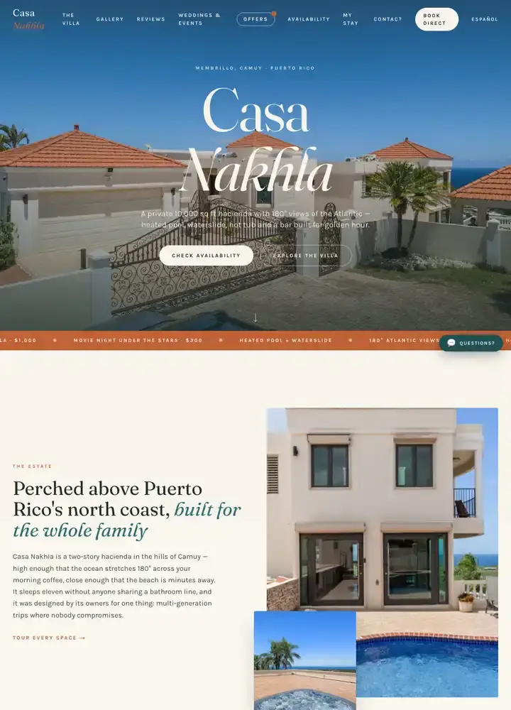 Casa Nakhla website, frame 1 of 3, top of the home page